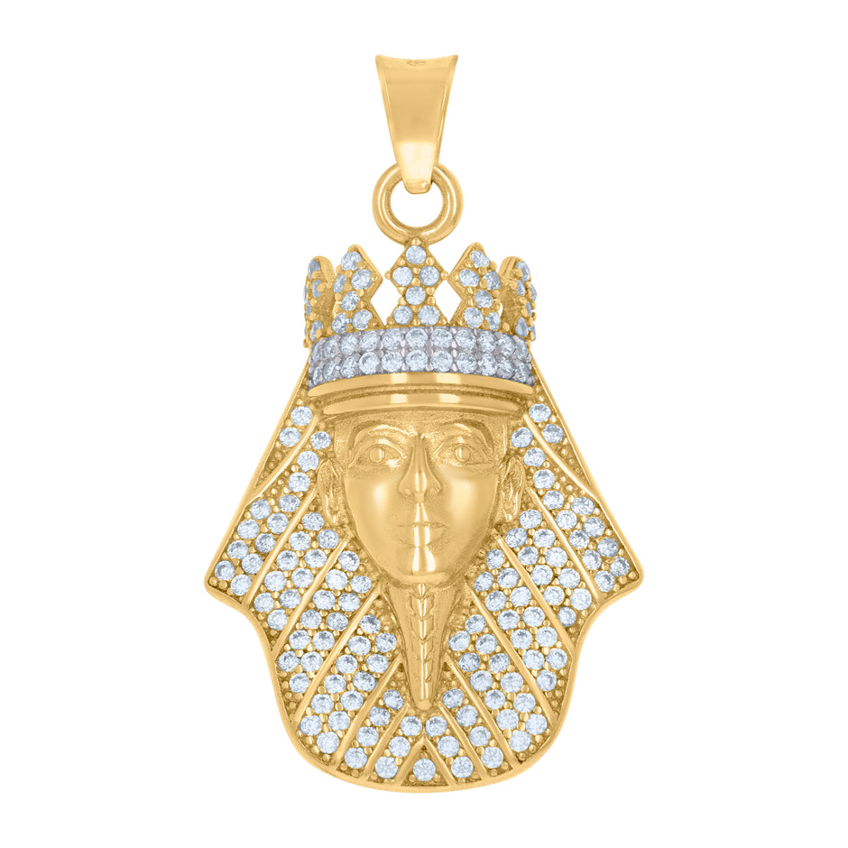 10kt Two-Tone Gold Mens Cubic-Zirconia Pharaoh Egyptian Charm Pendant