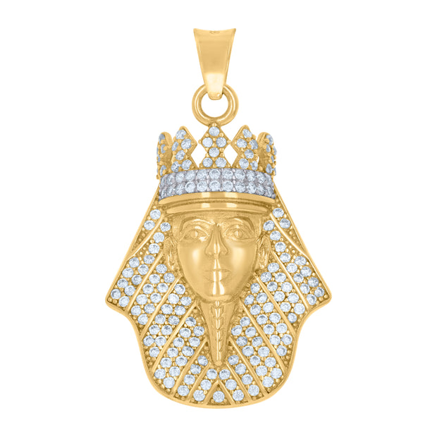 10kt Two-Tone Gold Mens Cubic-Zirconia Pharaoh Egyptian Charm Pendant