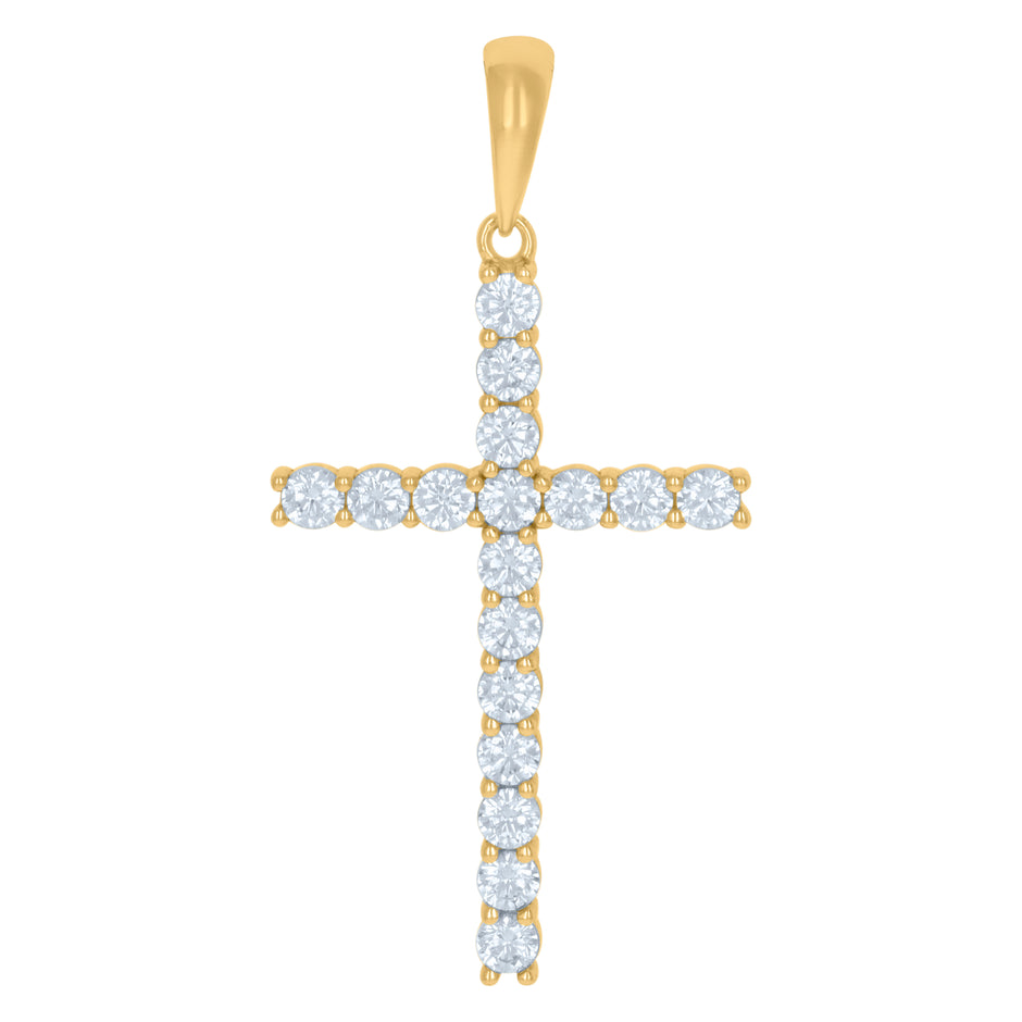 925 Sterling Silver Yellow-Tone Mens Cubic-Zirconia Cross Religious Charm Pendant