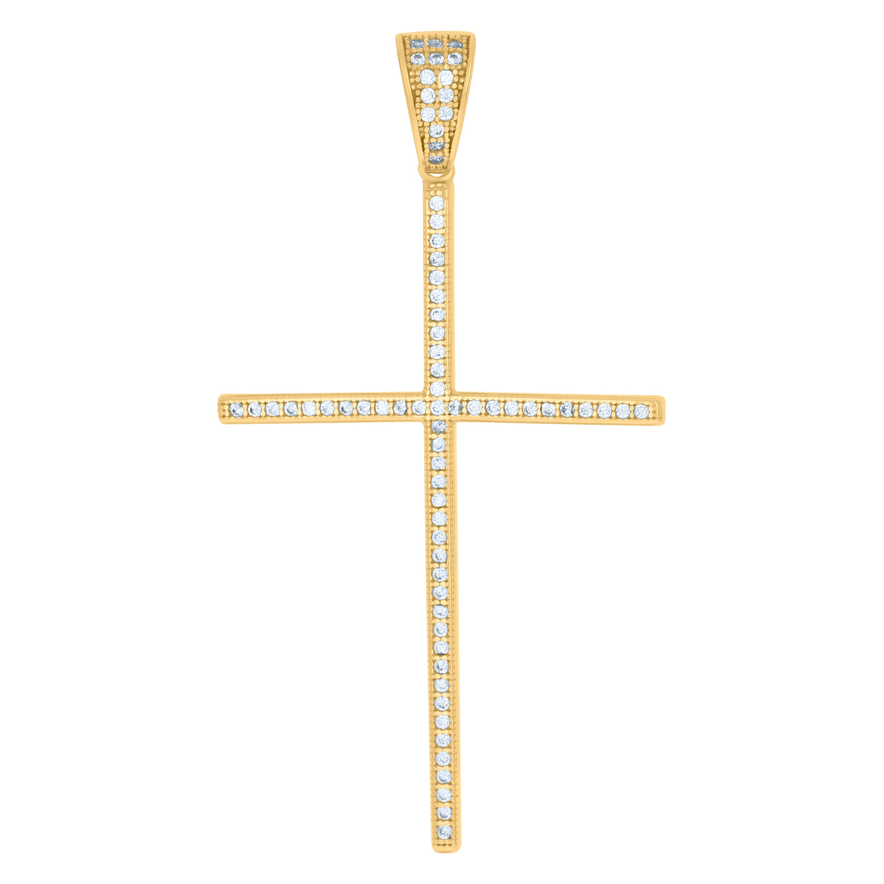 925 Sterling Silver Yellow-Tone Mens Cubic-Zirconia Cross Religious Charm Pendant