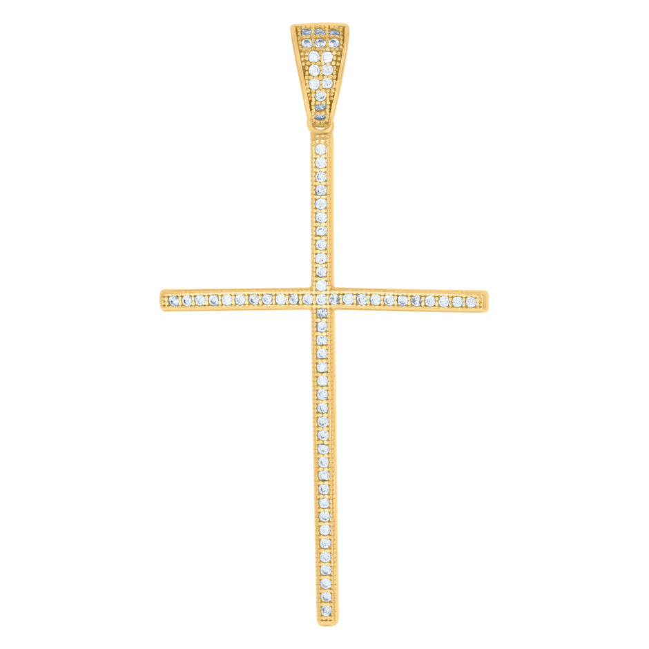 925 Sterling Silver Yellow-Tone Mens Cubic-Zirconia Cross Religious Charm Pendant