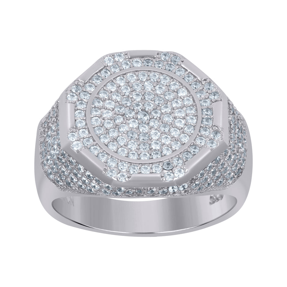 925 Sterling Silver Mens Cubic-Zirconia Octagon Head Fashion Ring Size 12 - SLV-112681