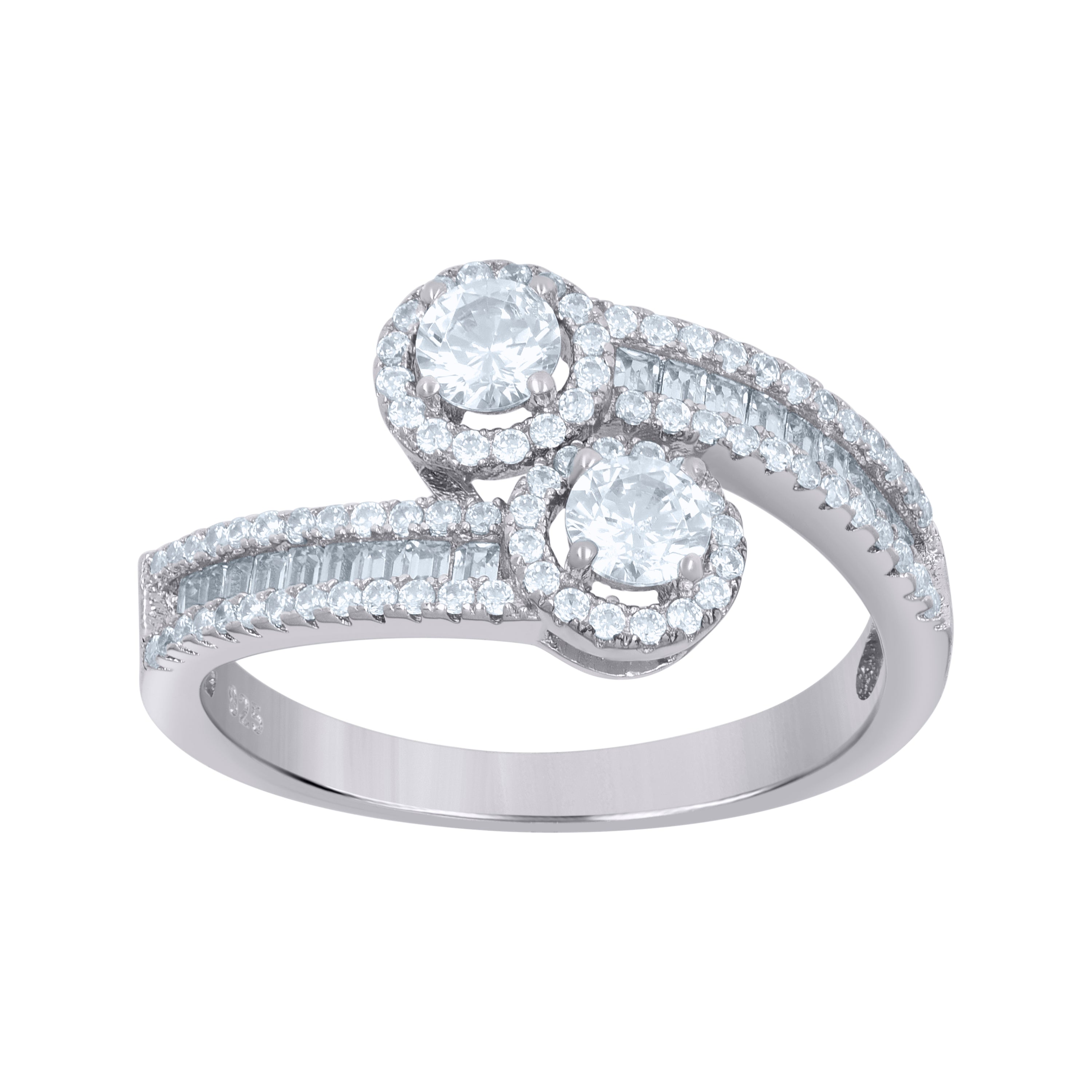 925 Sterling Silver Womens Baguette Round Cubic-Zirconia Fashion Ring Size 5