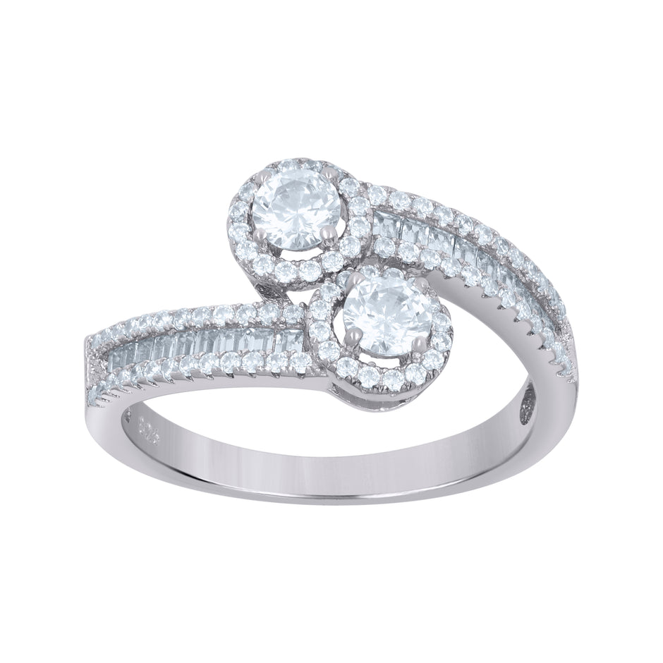 925 Sterling Silver Womens Baguette Round Cubic-Zirconia Fashion Ring Size 9 - SLV-112720