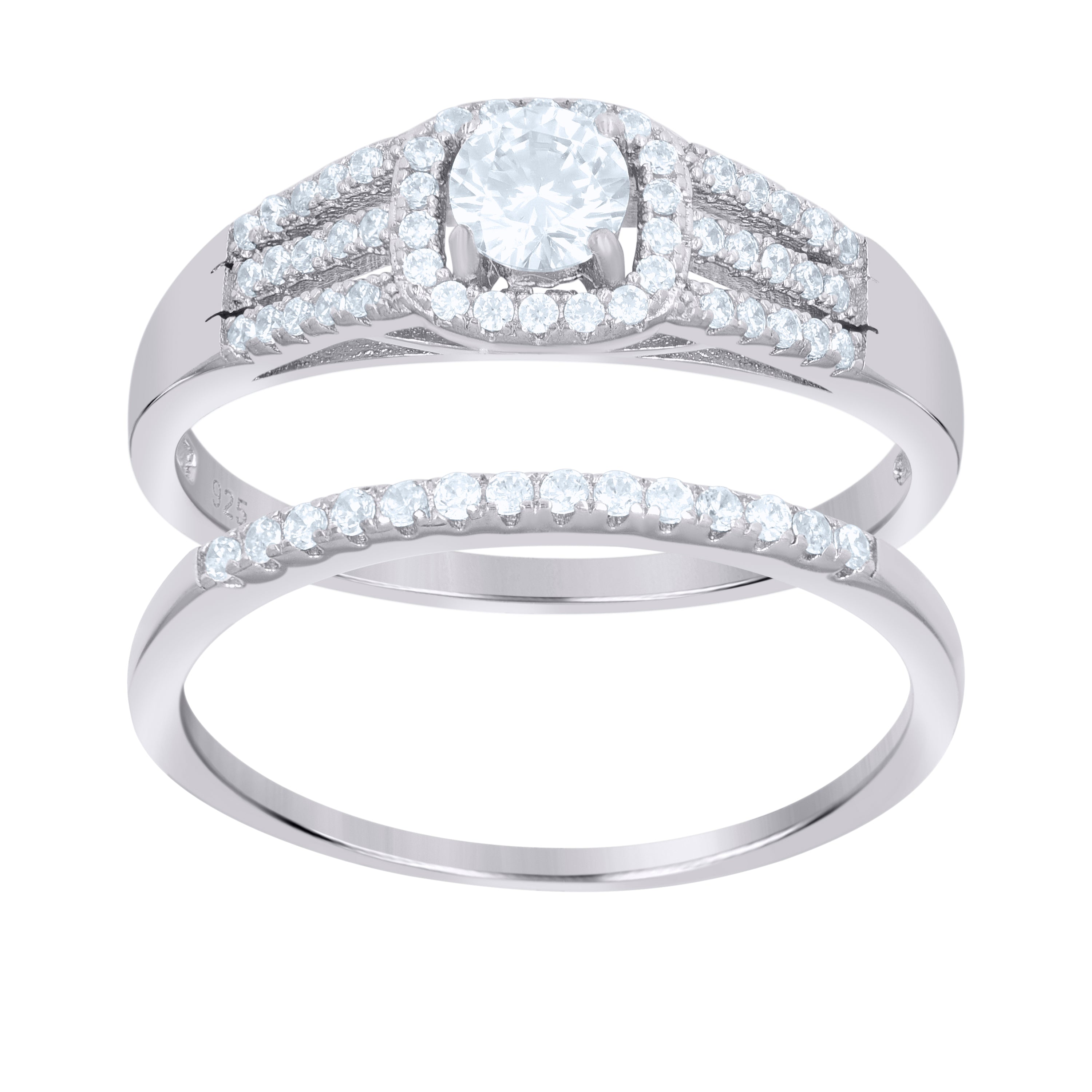 925 Sterling Silver Womens Cubic-Zirconia Fashion Duo Ring Set Size 8 - SLV-112724
