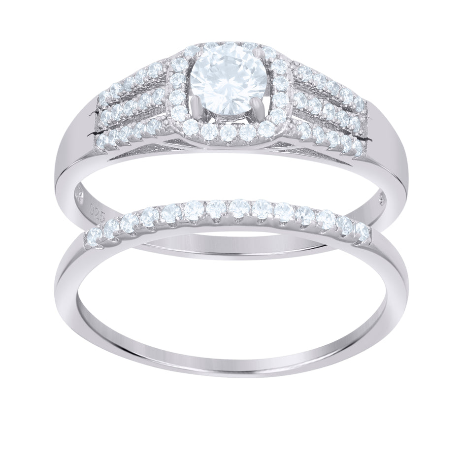 925 Sterling Silver Womens Cubic-Zirconia Fashion Duo Ring Set Size 7 - SLV-112723