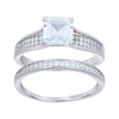 925 Sterling Silver Womens Cushion-Cut Round Cubic-Zirconia Square Head Duo Ring Set Size 9 - SLV-112730