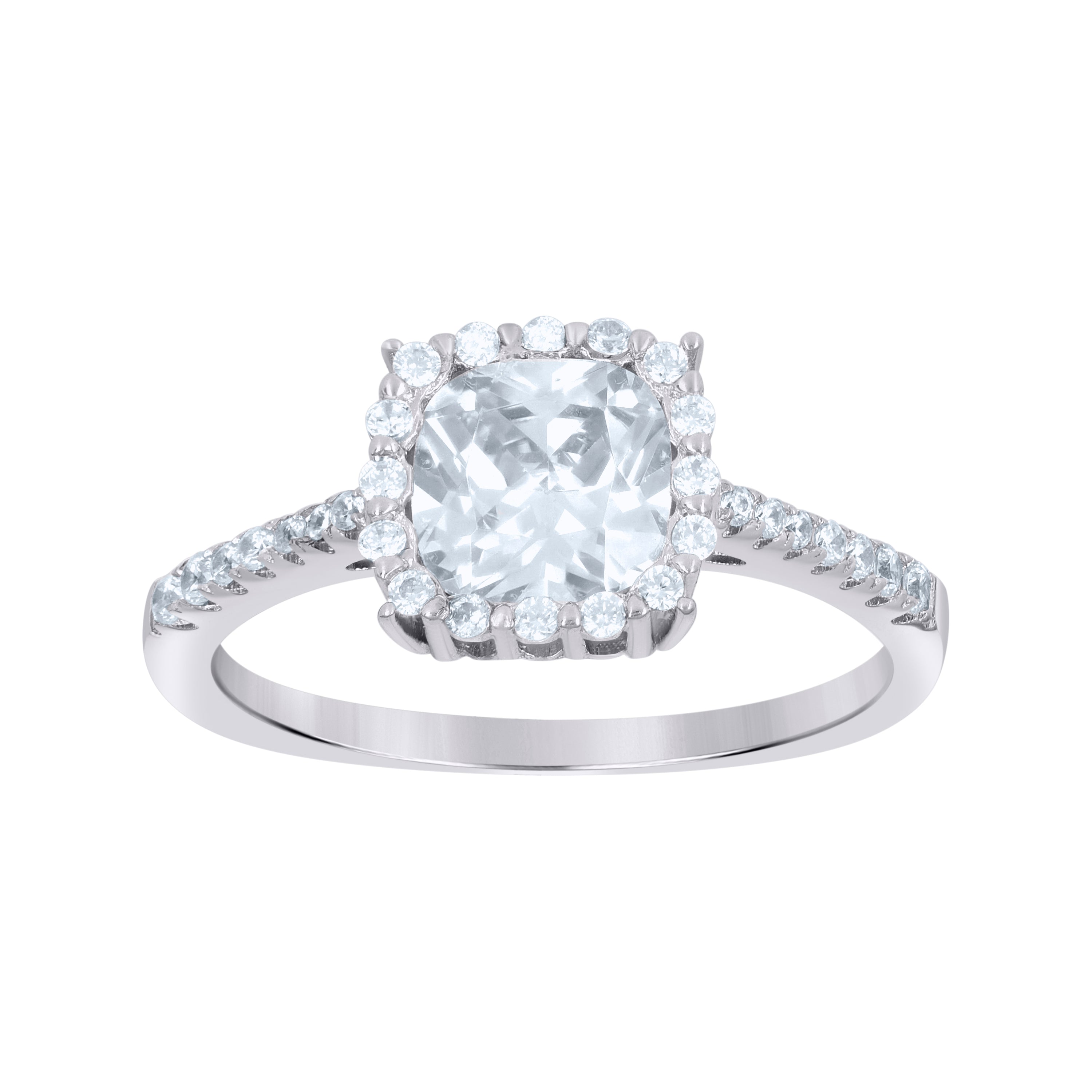 925 Sterling Silver Womens Cushion-Cut Round Cubic-Zirconia Square Head Fashion Ring Size 9 - SLV-112758