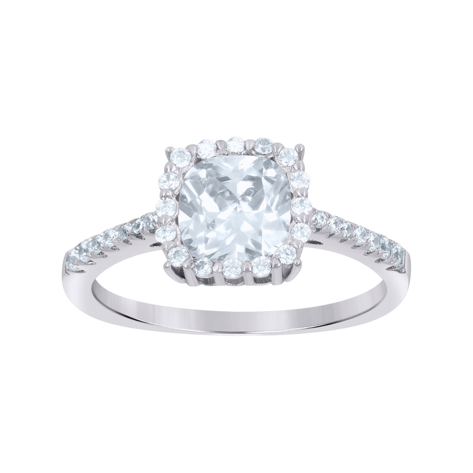 925 Sterling Silver Womens Cushion-Cut Round Cubic-Zirconia Square Head Fashion Ring Size 9 - SLV-112758