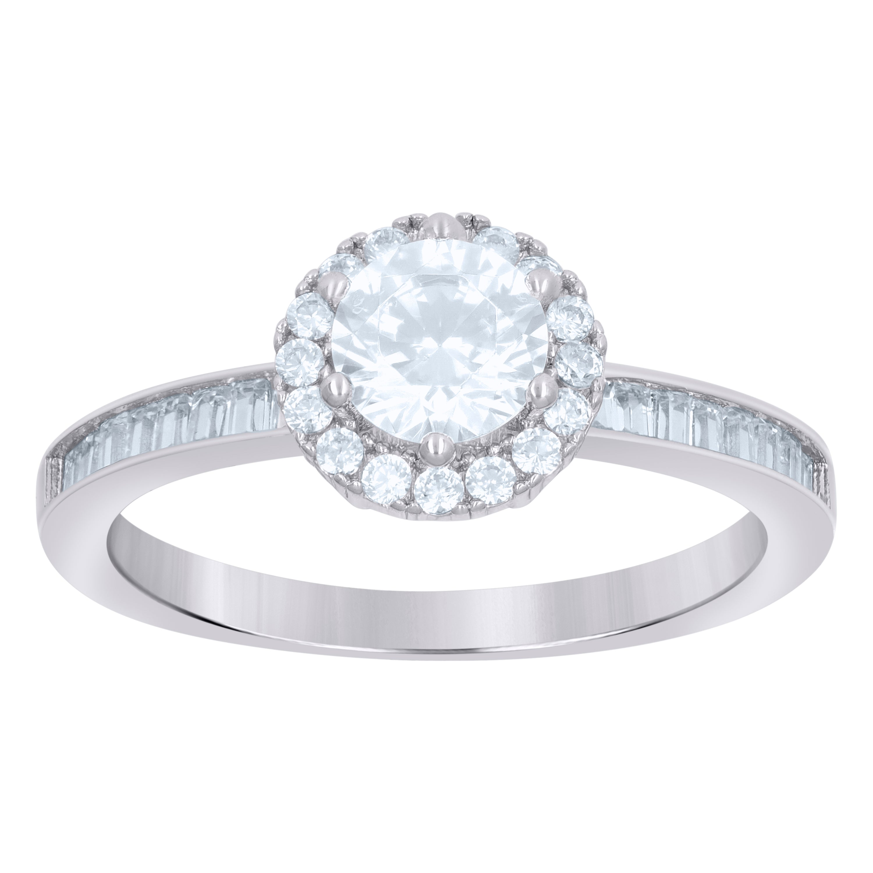 925 Sterling Silver Womens Baguette Round Cubic-Zirconia Fashion Ring Size 5