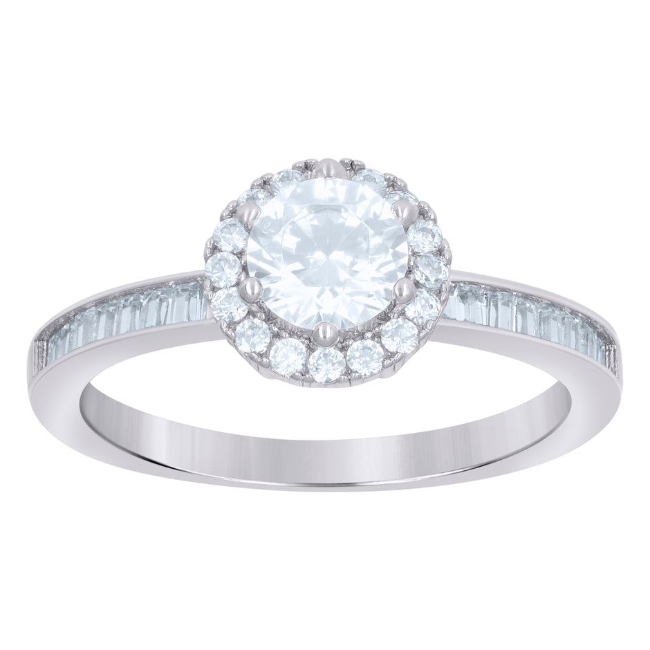 925 Sterling Silver Womens Baguette Round Cubic-Zirconia Fashion Ring Size 9 - SLV-112764
