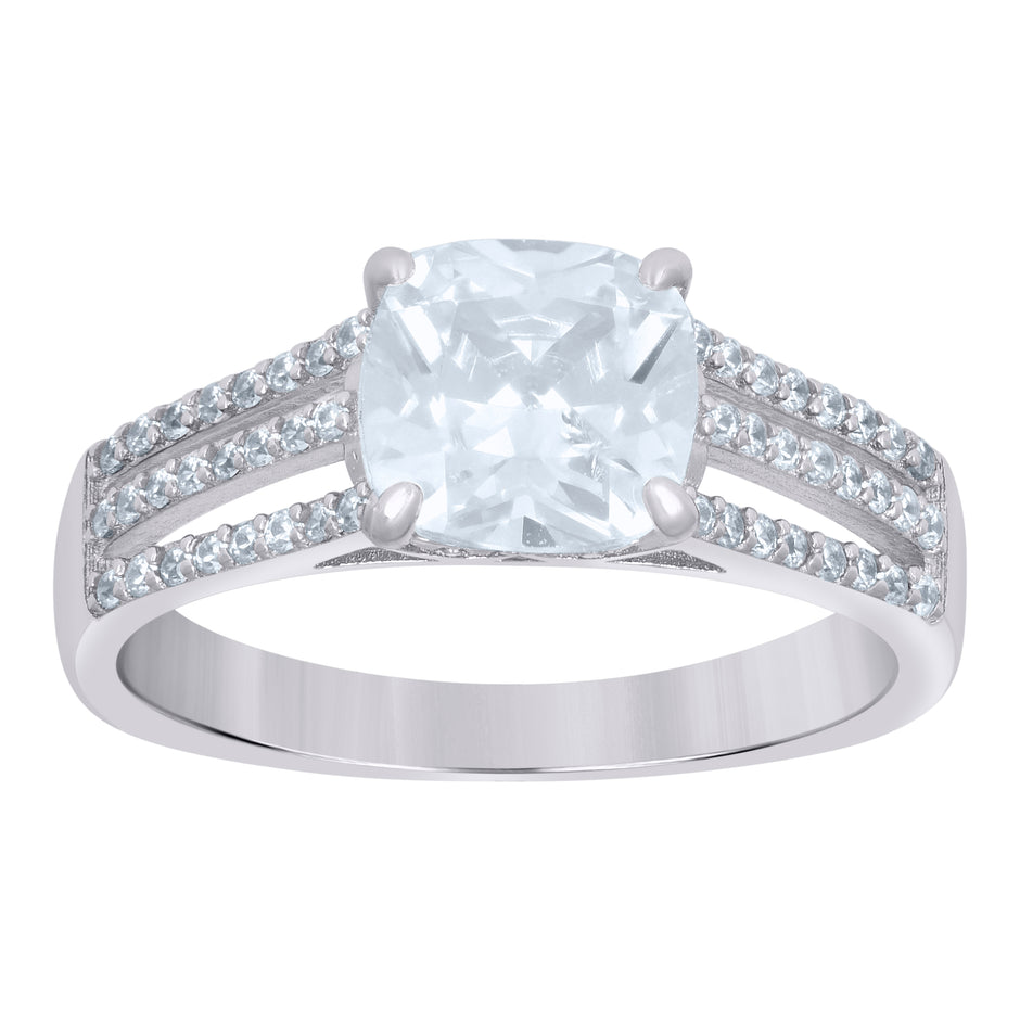 925 Sterling Silver Womens Cushion-Cut Round Cubic-Zirconia Fashion Ring Size 6 - SLV-112767