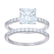 925 Sterling Silver Womens Princess-Cut Round Cubic-Zirconia Square Head Duo Ring Set Size 5