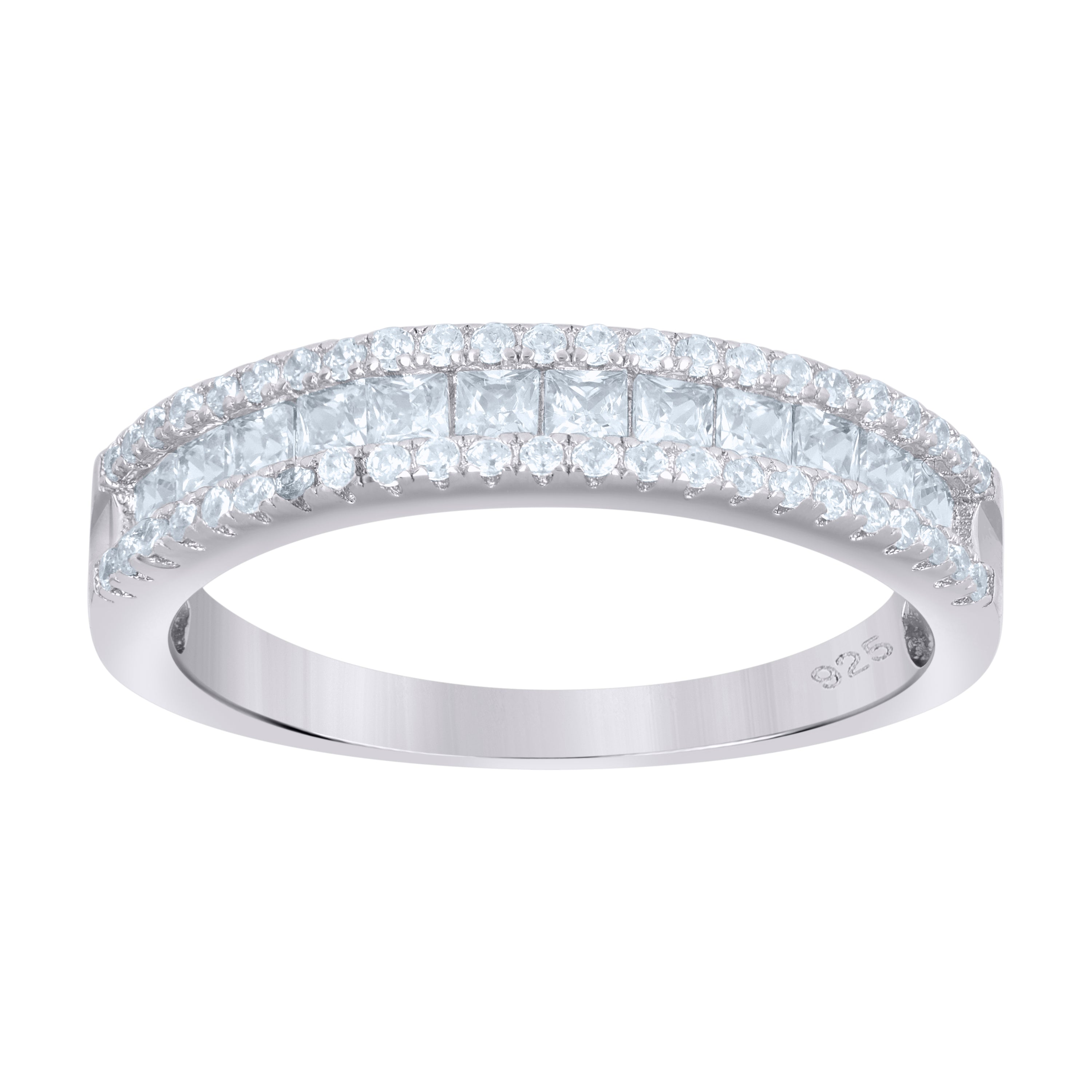 925 Sterling Silver Womens Princess-Cut Round Cubic-Zirconia Fashion Ring Size 5