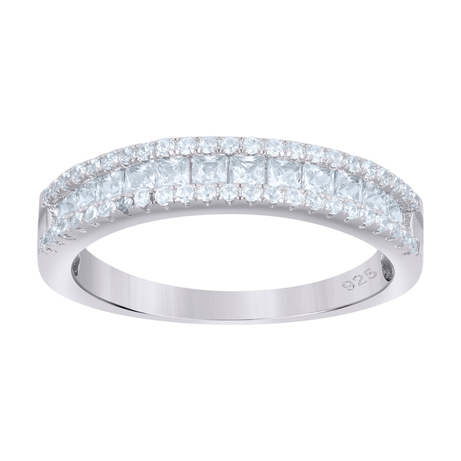 925 Sterling Silver Womens Princess-Cut Round Cubic-Zirconia Fashion Ring Size 6 - SLV-112783