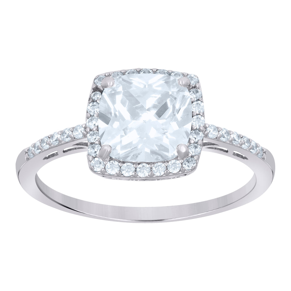 925 Sterling Silver Womens Cushion-Cut Round Cubic-Zirconia Square Head Fashion Ring Size 6 - SLV-112801