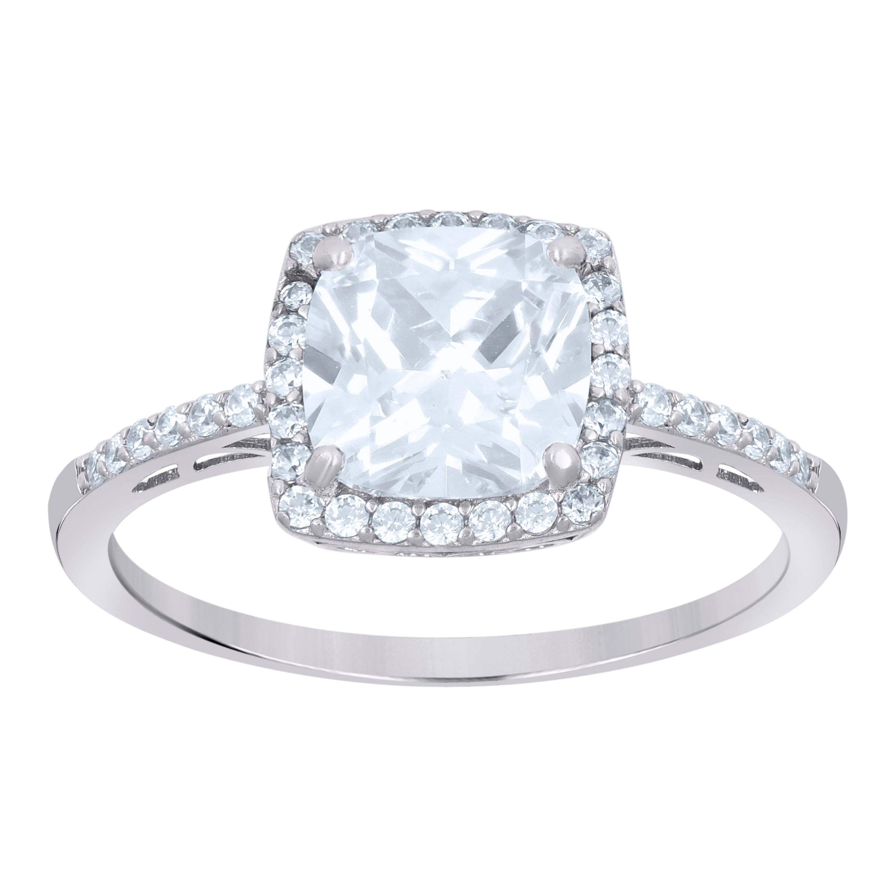 925 Sterling Silver Womens Cushion-Cut Round Cubic-Zirconia Square Head Fashion Ring Size 7 - SLV-112802