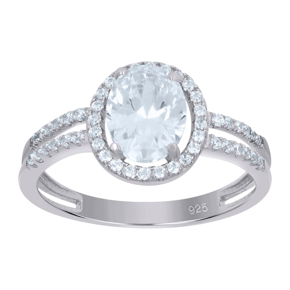 925 Sterling Silver Womens Oval Round Cubic-Zirconia Oval Head Fashion Ring Size 6 - SLV-112807
