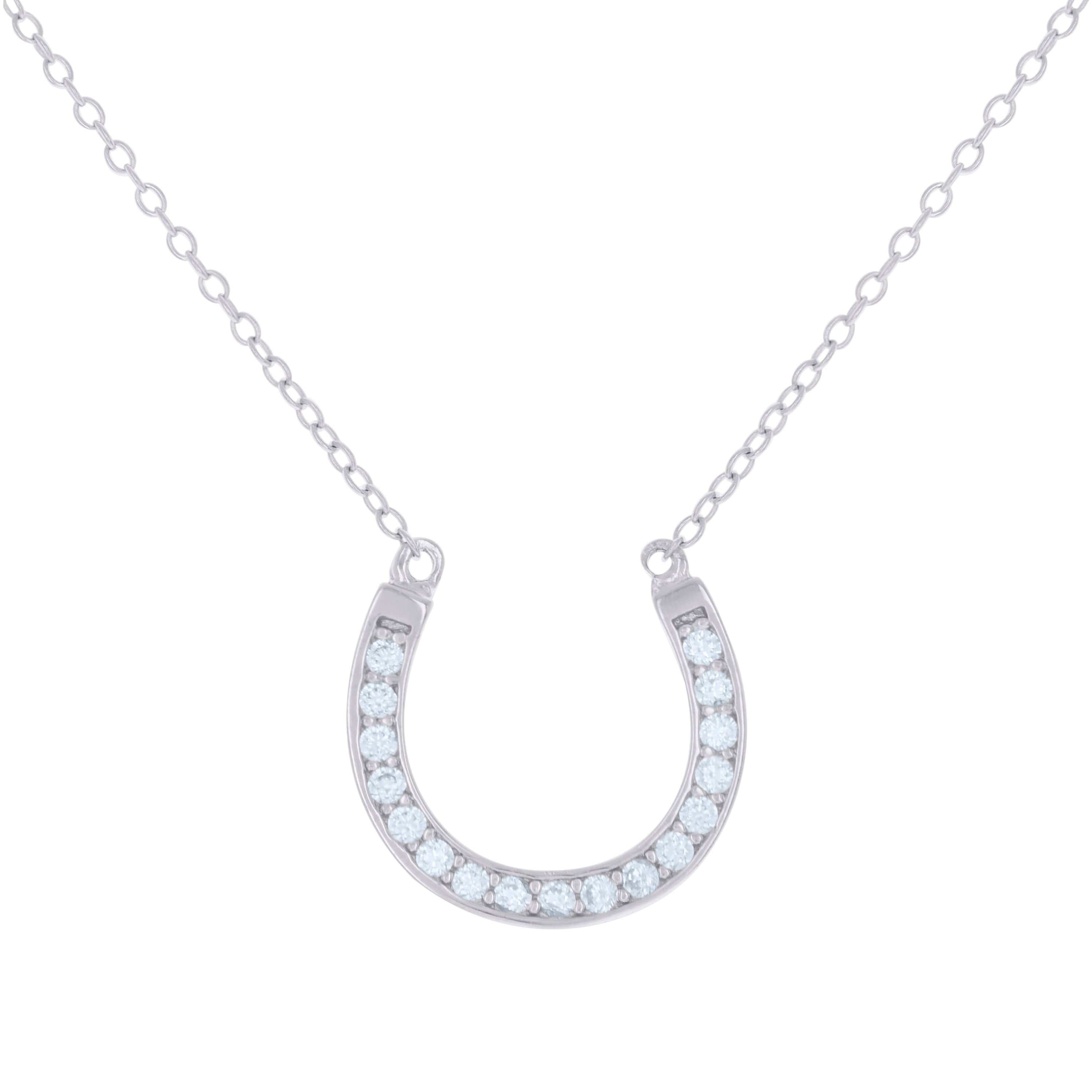 925 Sterling Silver Womens Cubic-Zirconia Horse Shoe Good Luck Necklace