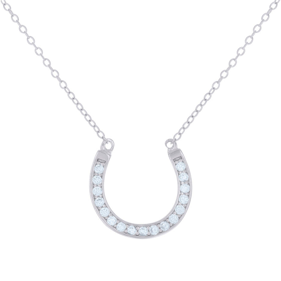 925 Sterling Silver Womens Cubic-Zirconia Horse Shoe Good Luck Necklace