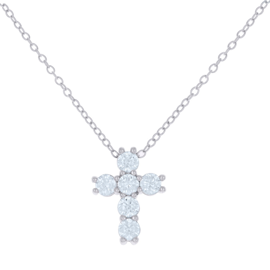 925 Sterling Silver Womens Cubic-Zirconia Cross Religious Charm Necklace