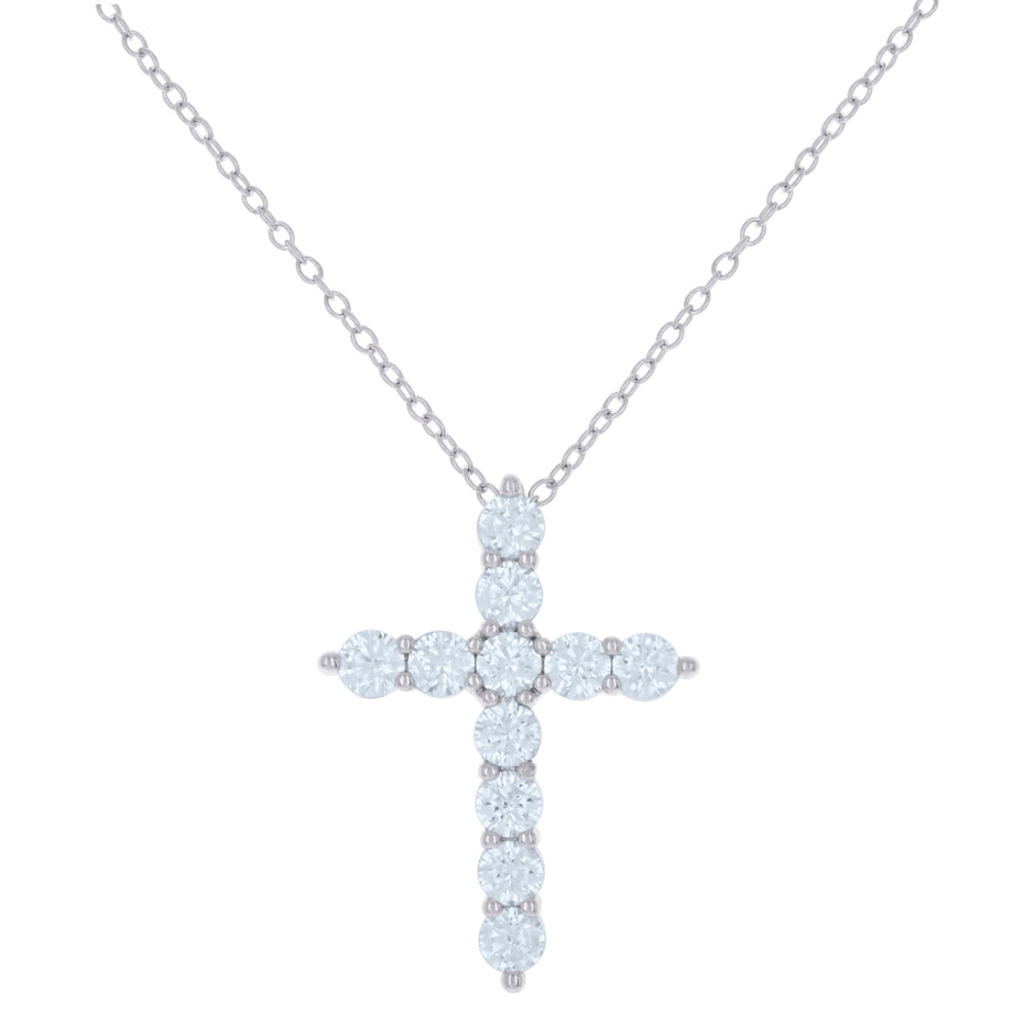 925 Sterling Silver Womens Cubic-Zirconia Cross Religious Charm Necklace