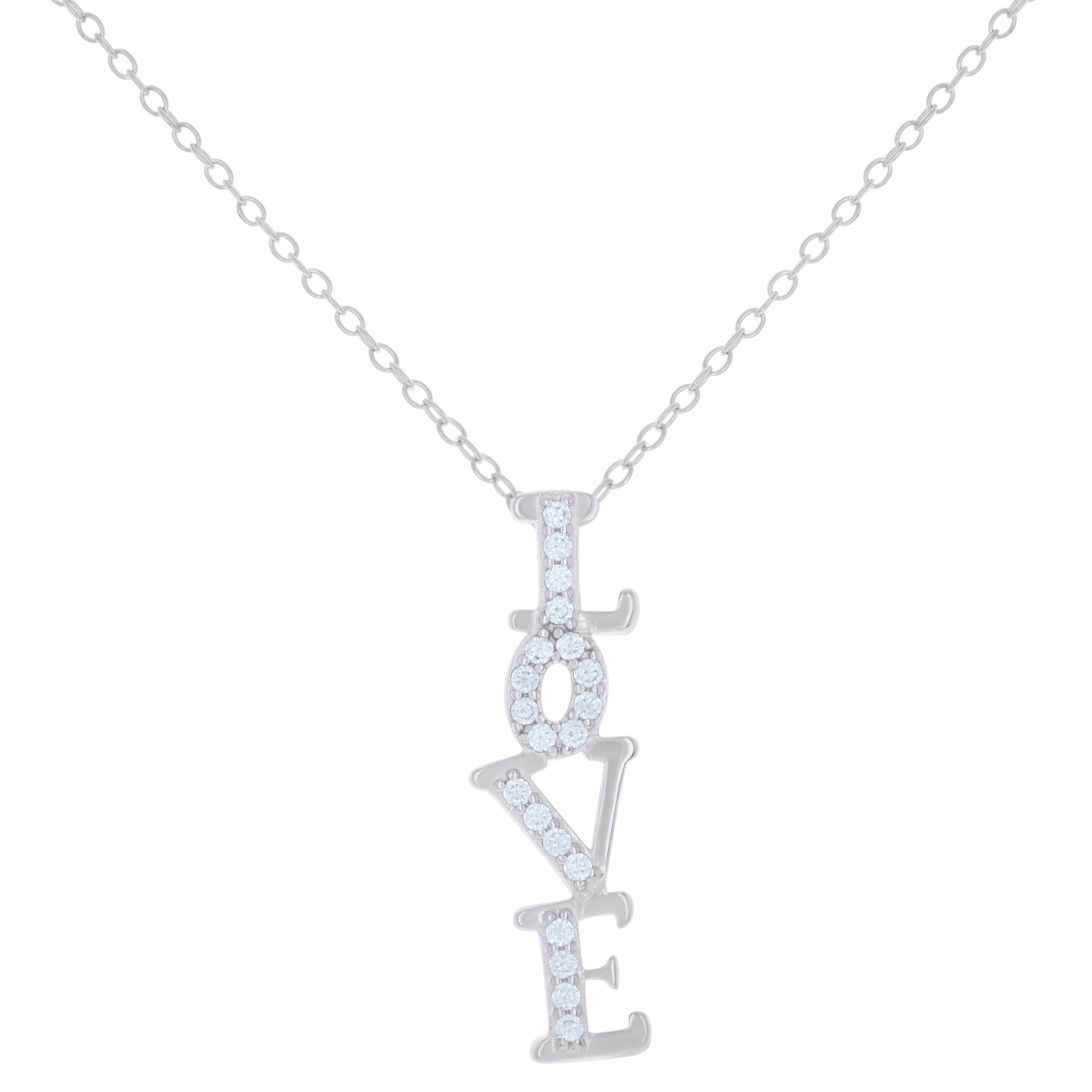 925 Sterling Silver Womens Cubic-Zirconia LOVE Charm Necklace