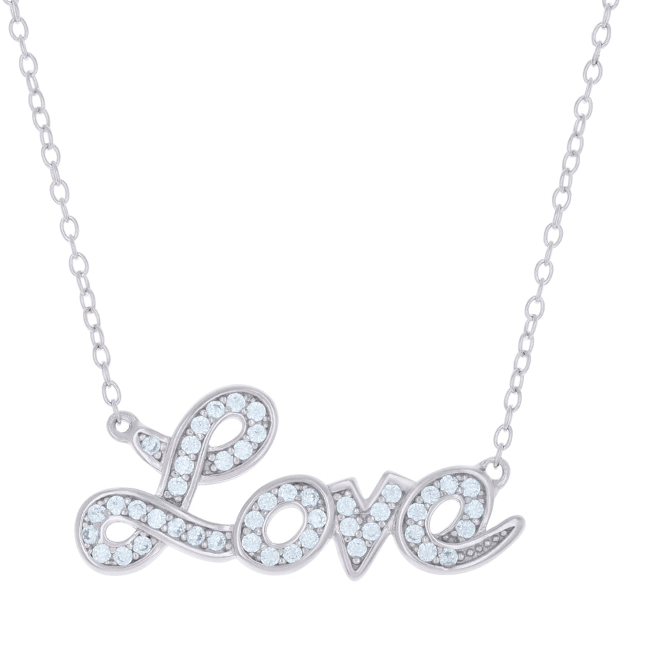 925 Sterling Silver Womens Cubic-Zirconia LOVE Charm Necklace