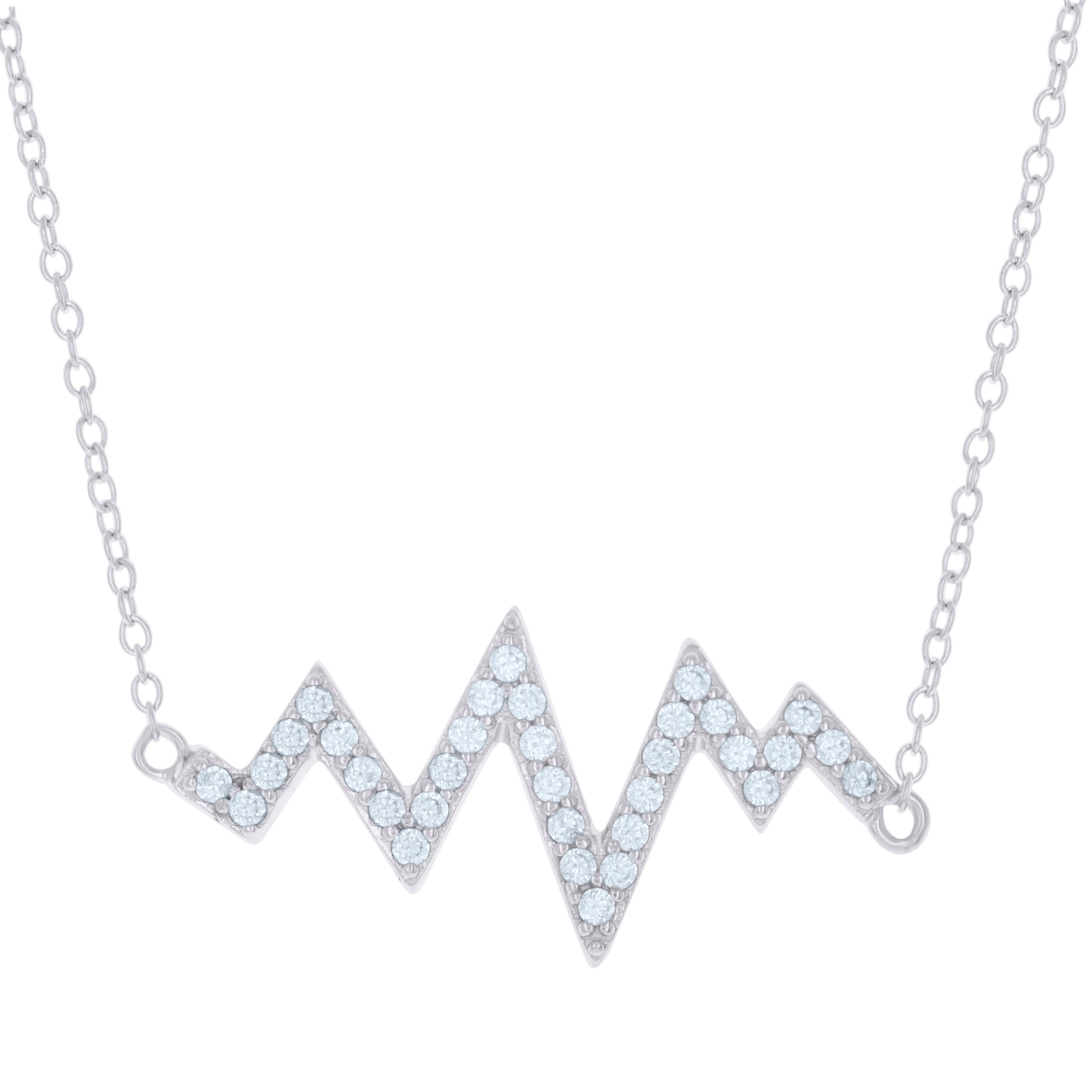 925 Sterling Silver Womens Cubic-Zirconia Heartbeat Charm Necklace