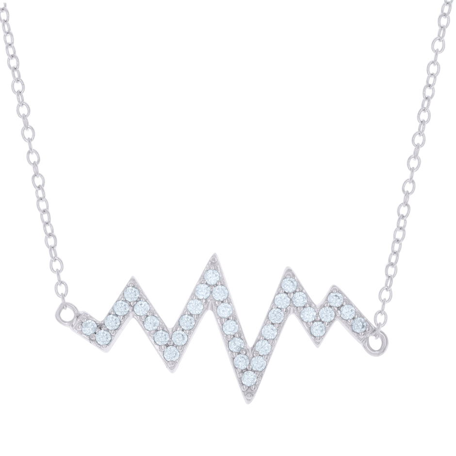 925 Sterling Silver Womens Cubic-Zirconia Heartbeat Charm Necklace