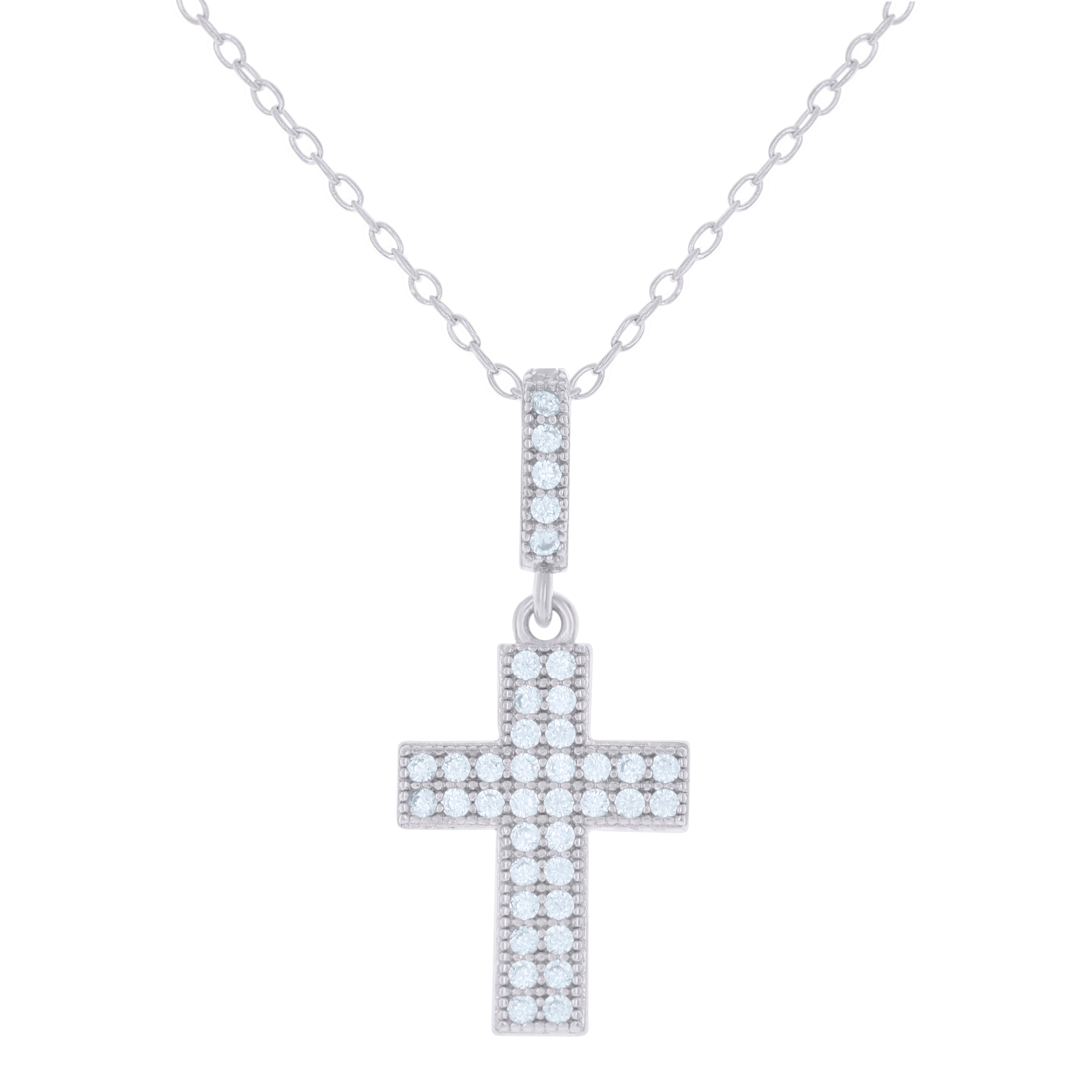 925 Sterling Silver Womens Cubic-Zirconia Cross Religious Charm Necklace