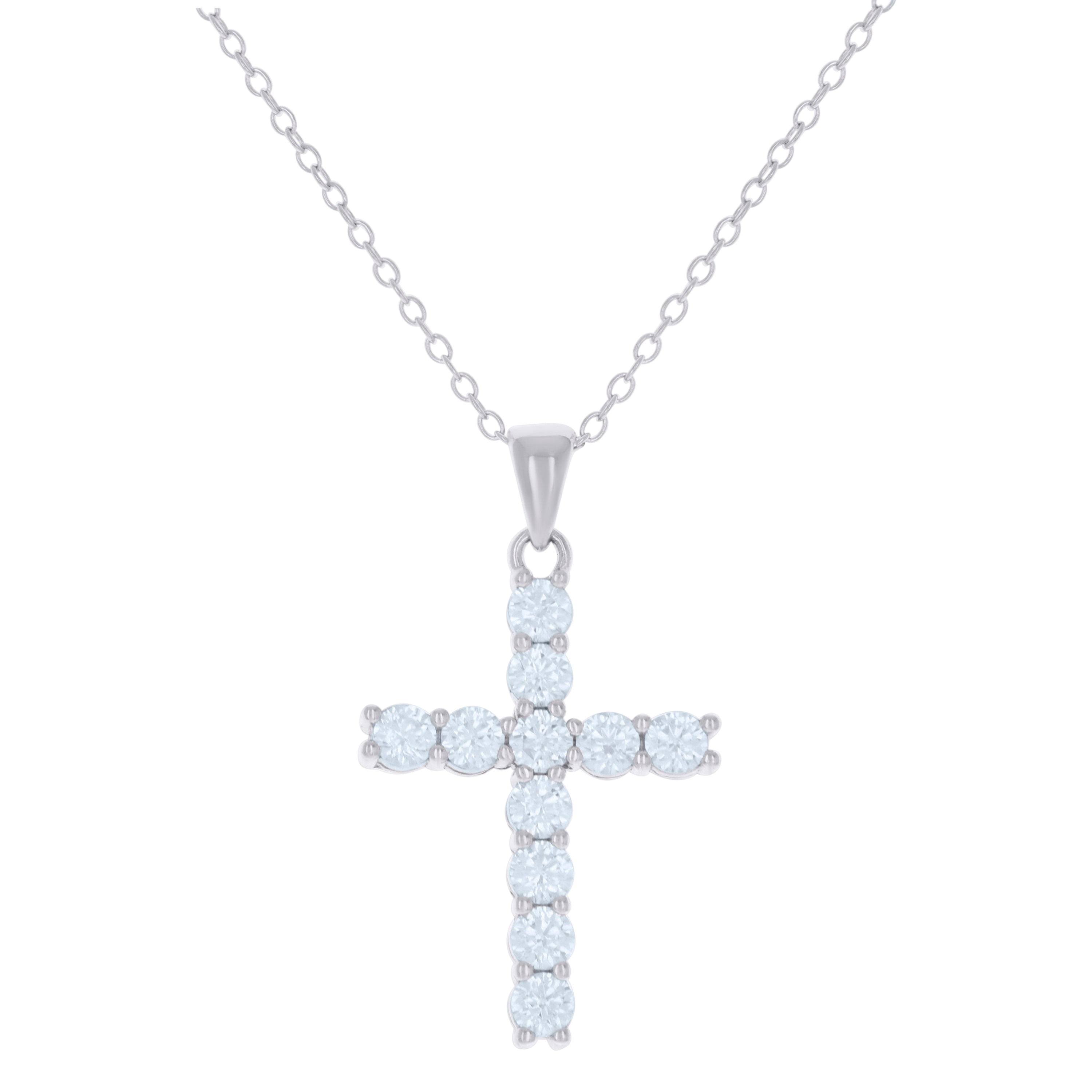 925 Sterling Silver Womens Cubic-Zirconia Cross Religious Charm Necklace