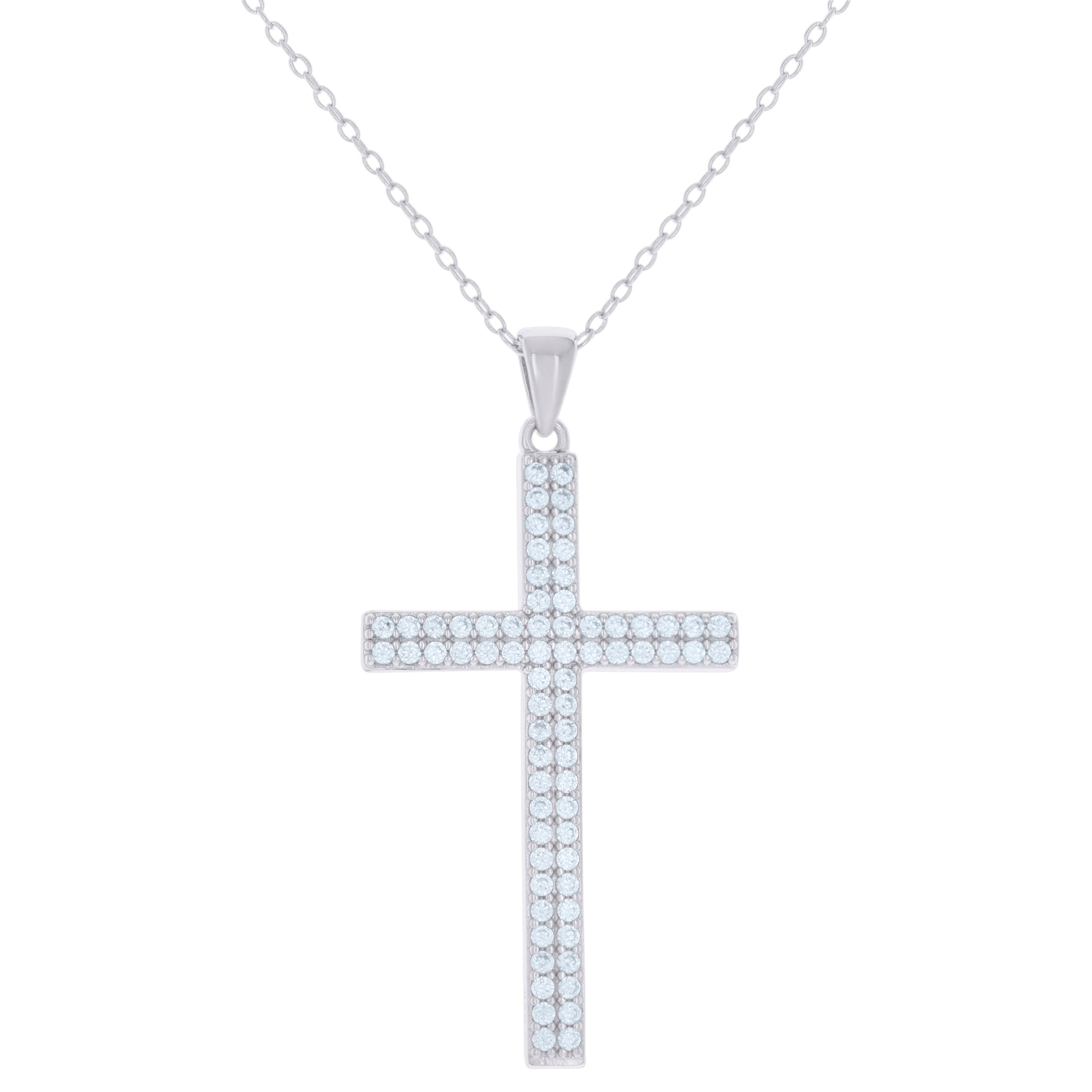 925 Sterling Silver Womens Cubic-Zirconia Cross Religious Charm Necklace