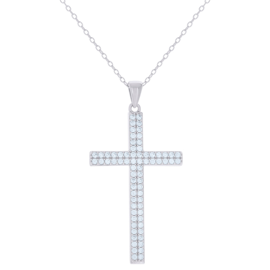 925 Sterling Silver Womens Cubic-Zirconia Cross Religious Charm Necklace