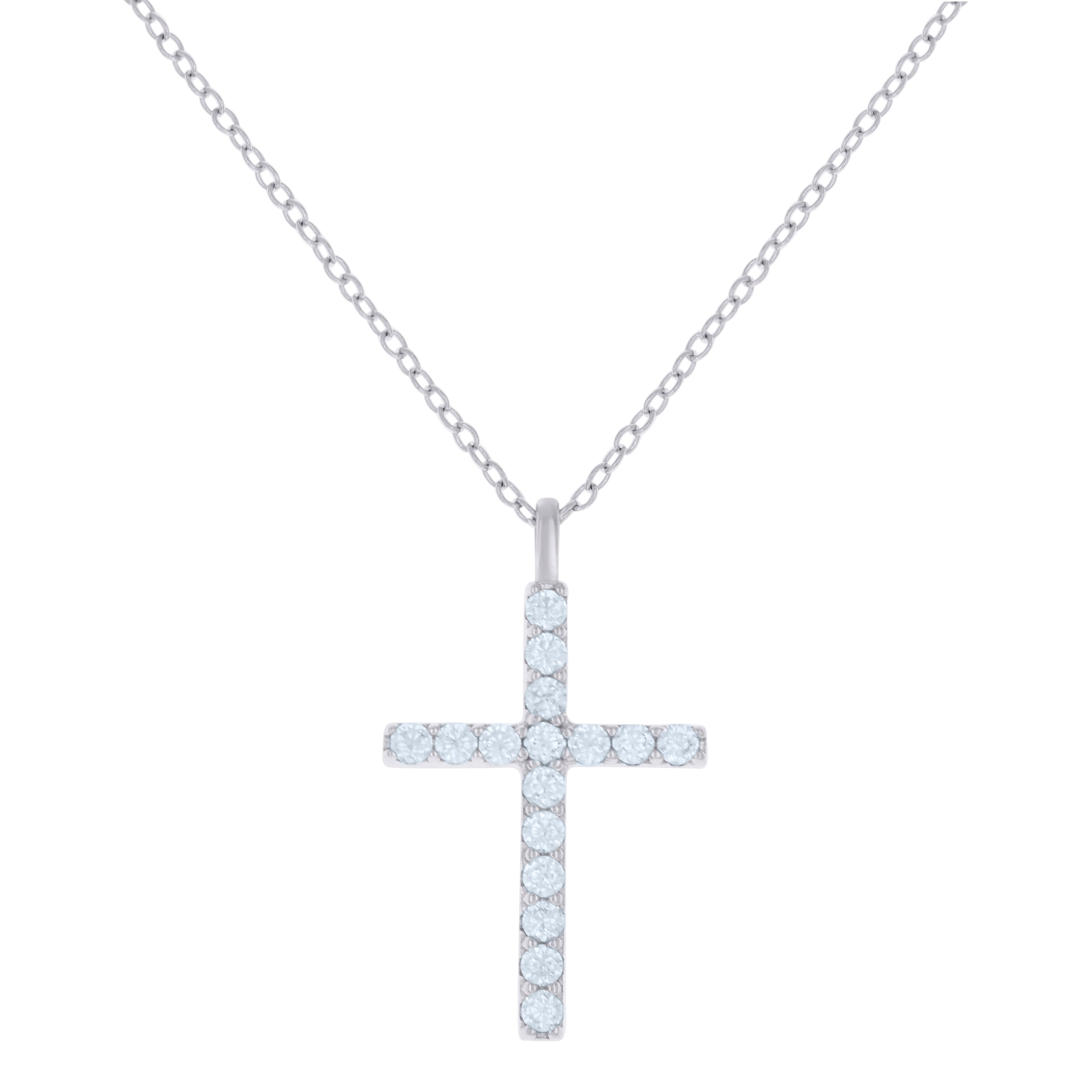 925 Sterling Silver Womens Cubic-Zirconia Cross Religious Charm Necklace