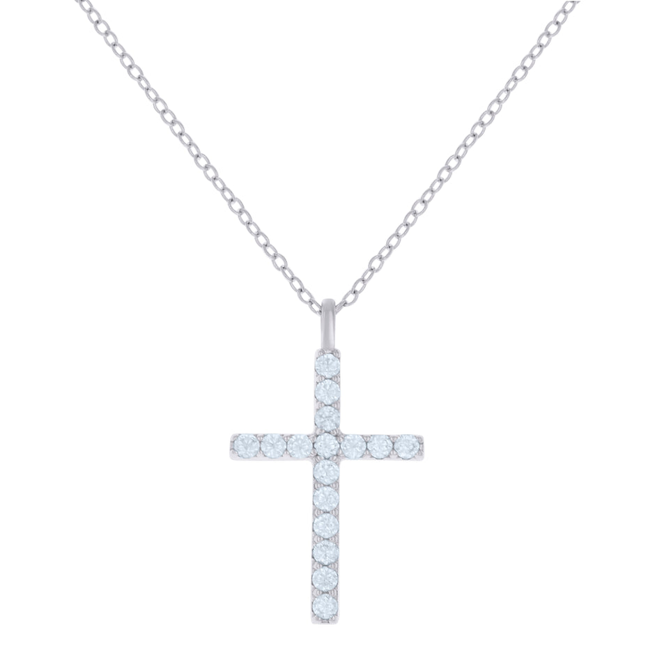 925 Sterling Silver Womens Cubic-Zirconia Cross Religious Charm Necklace