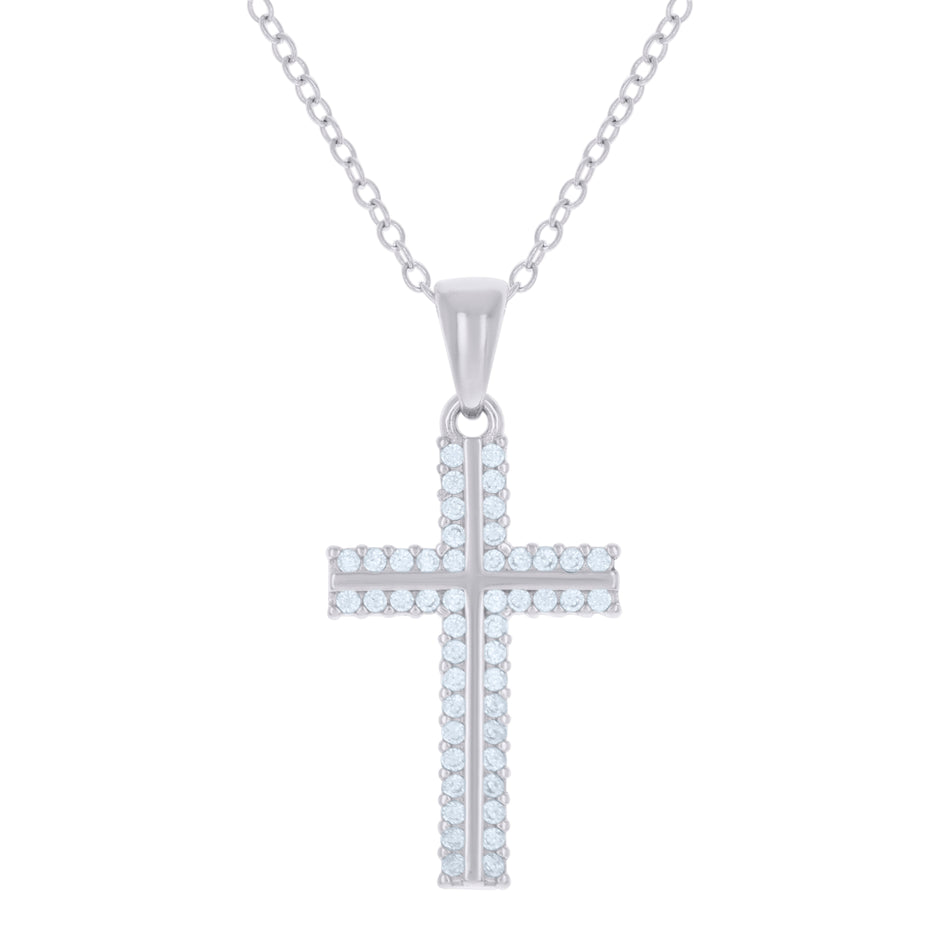 925 Sterling Silver Womens Cubic-Zirconia Cross Religious Charm Necklace