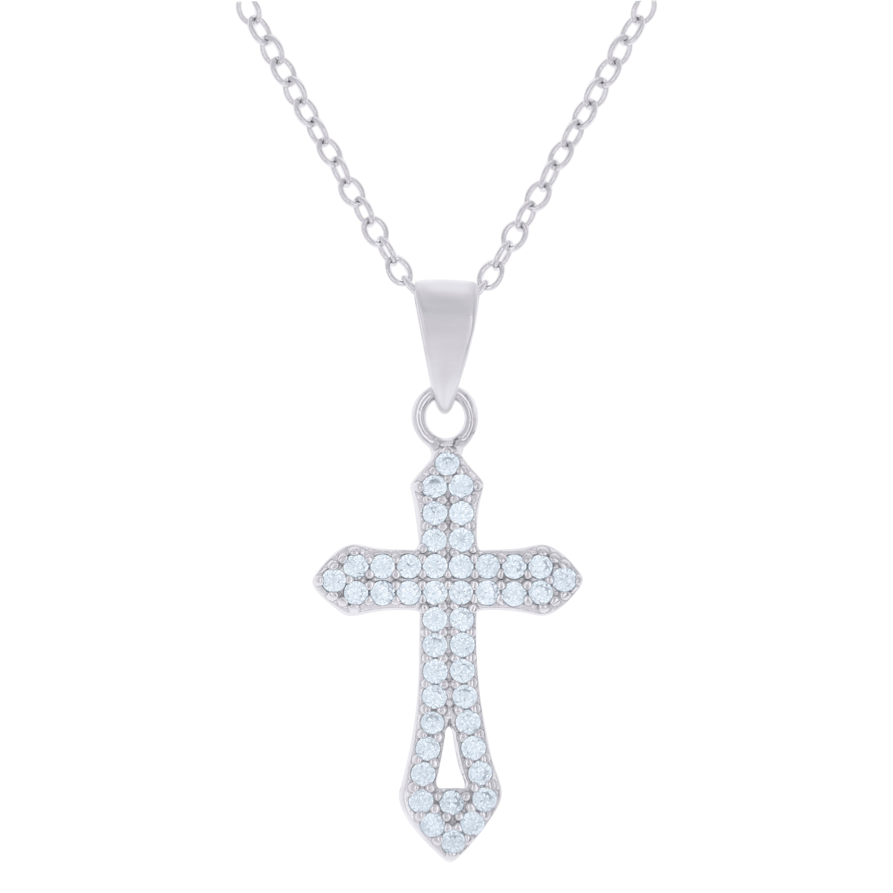 925 Sterling Silver Womens Cubic-Zirconia Cross Religious Charm Necklace