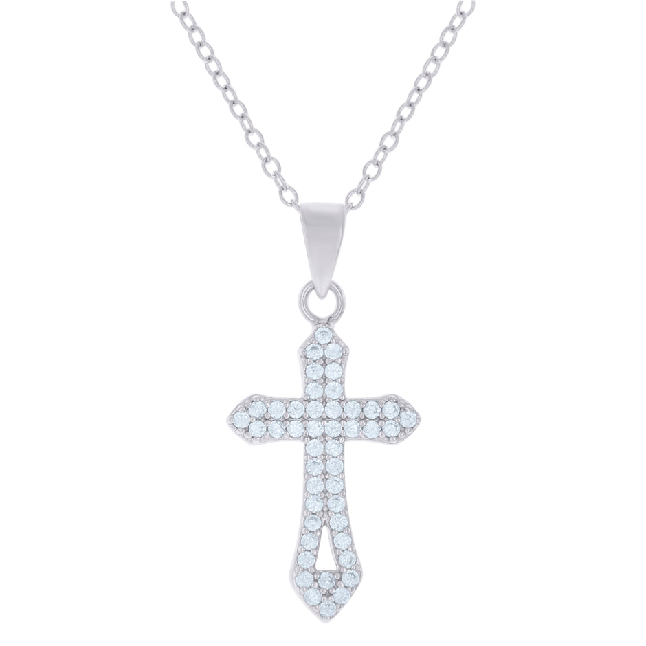 925 Sterling Silver Womens Cubic-Zirconia Cross Religious Charm Necklace
