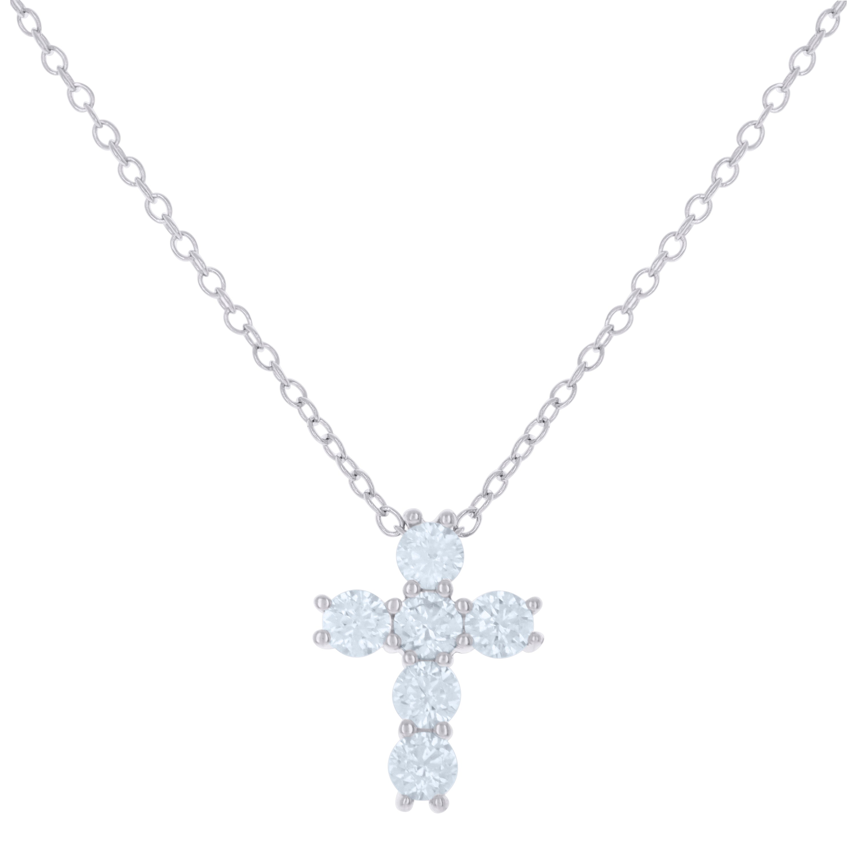 925 Sterling Silver Womens Cubic-Zirconia Cross Religious Charm Necklace