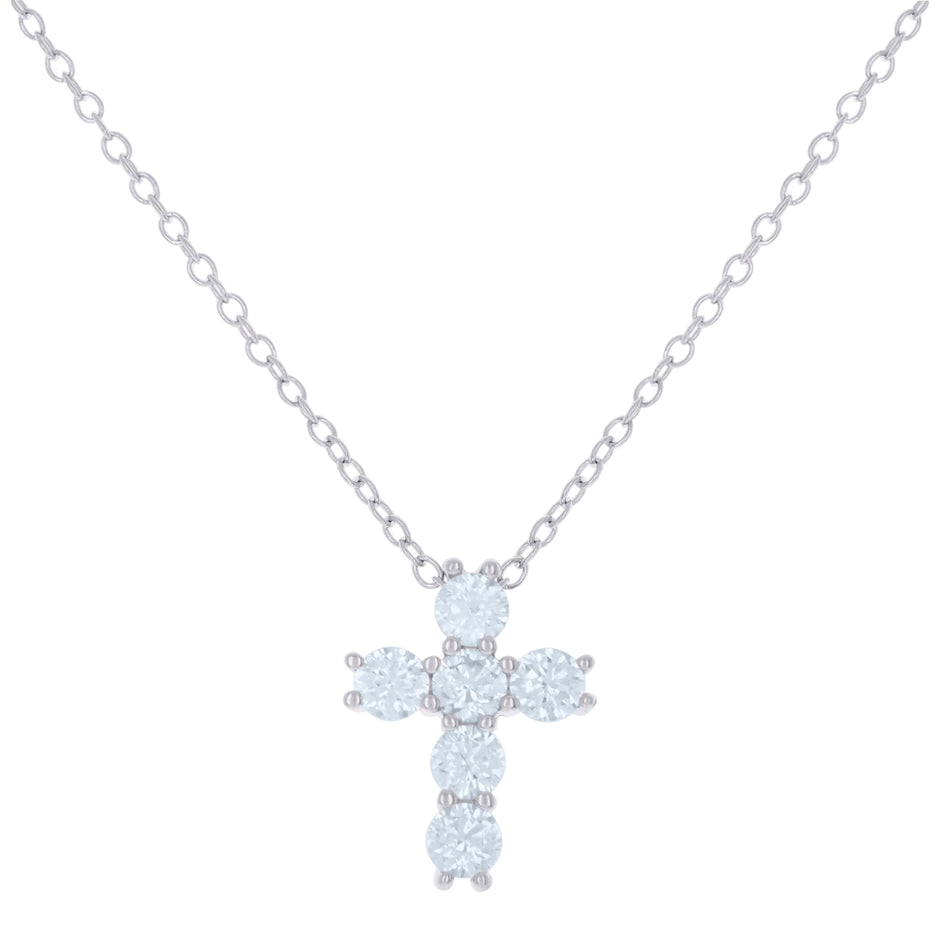 925 Sterling Silver Womens Cubic-Zirconia Cross Religious Charm Necklace