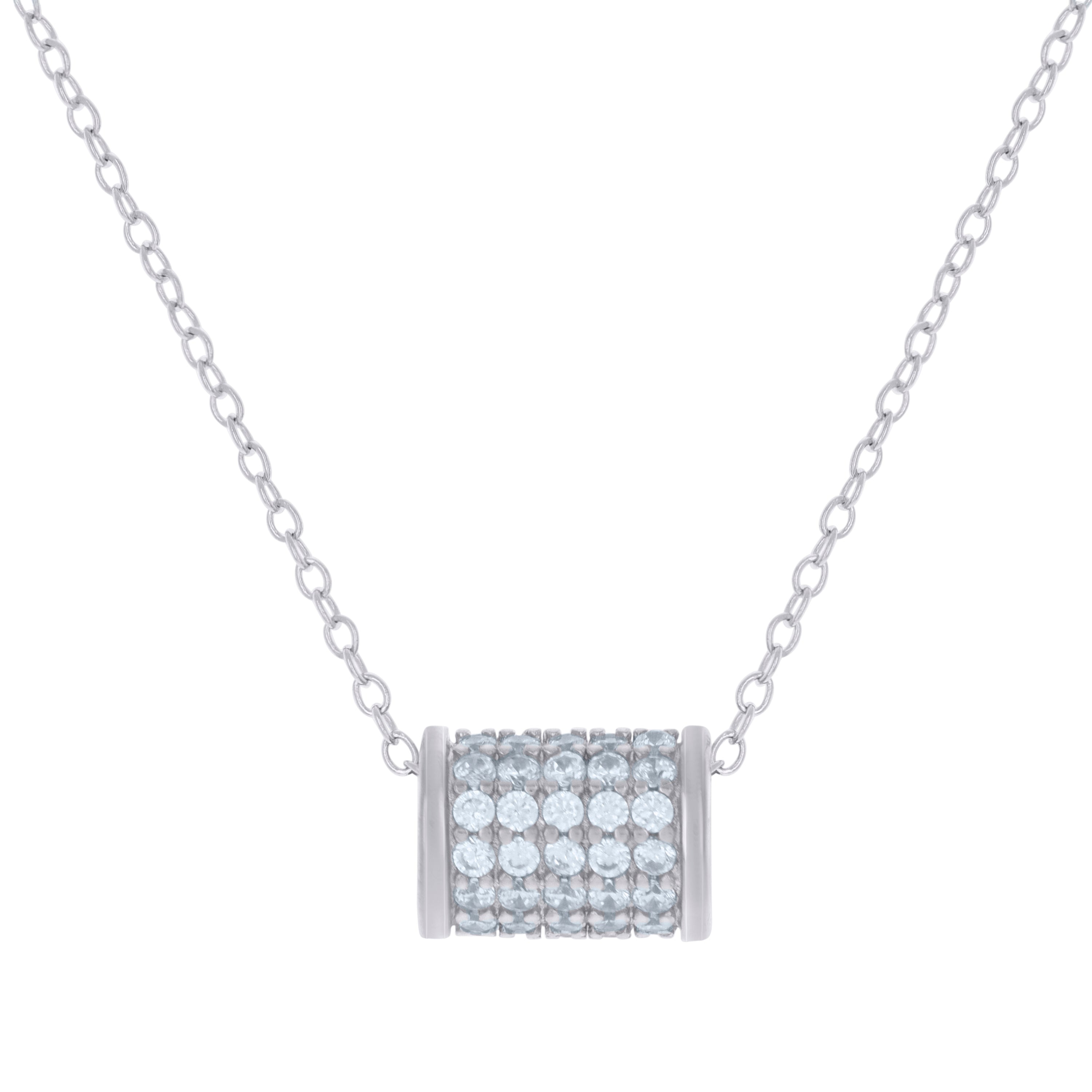 925 Sterling Silver Womens Cubic-Zirconia Barrel Fashion Charm Necklace