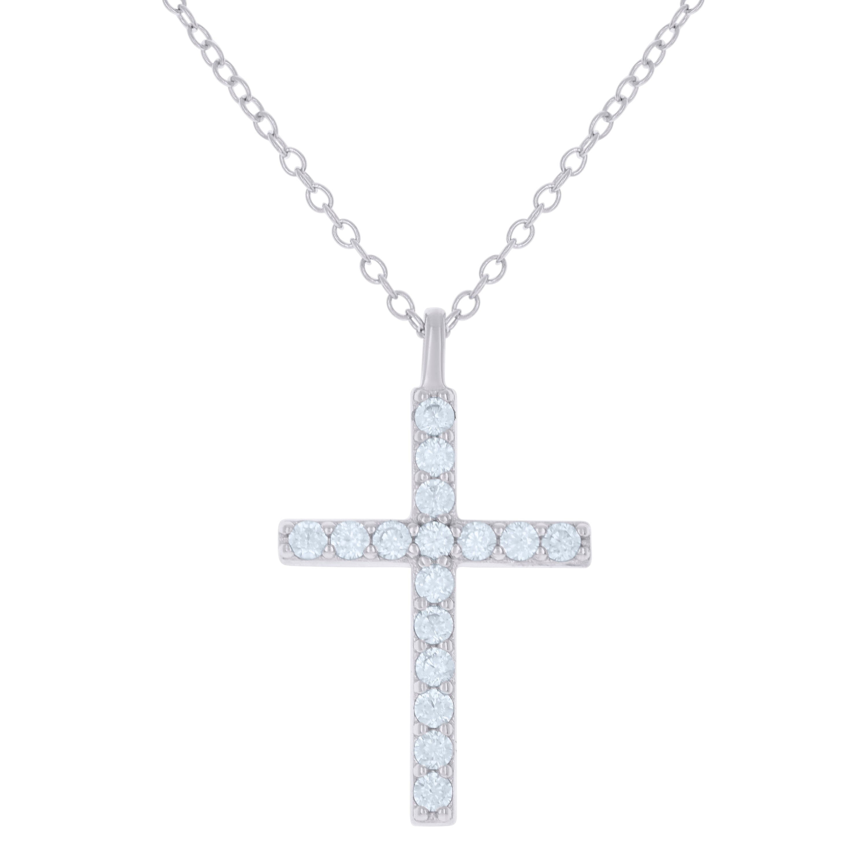925 Sterling Silver Womens Cubic-Zirconia Cross Religious Charm Necklace