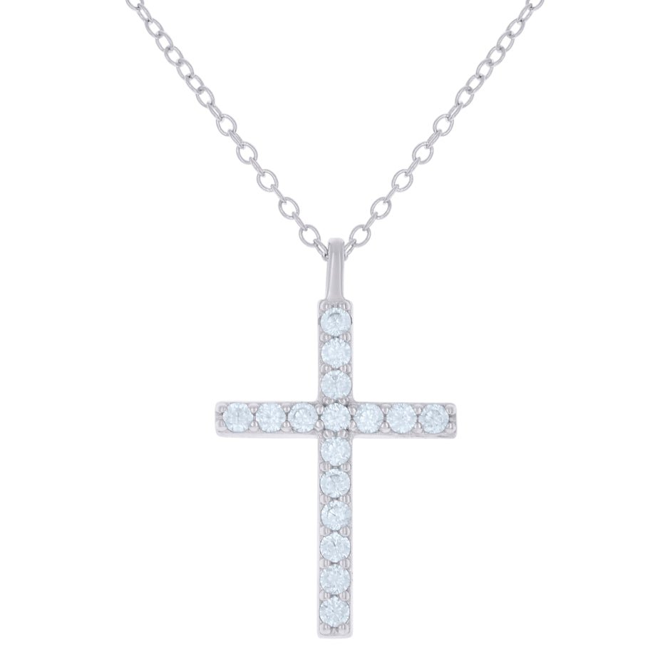 925 Sterling Silver Womens Cubic-Zirconia Cross Religious Charm Necklace