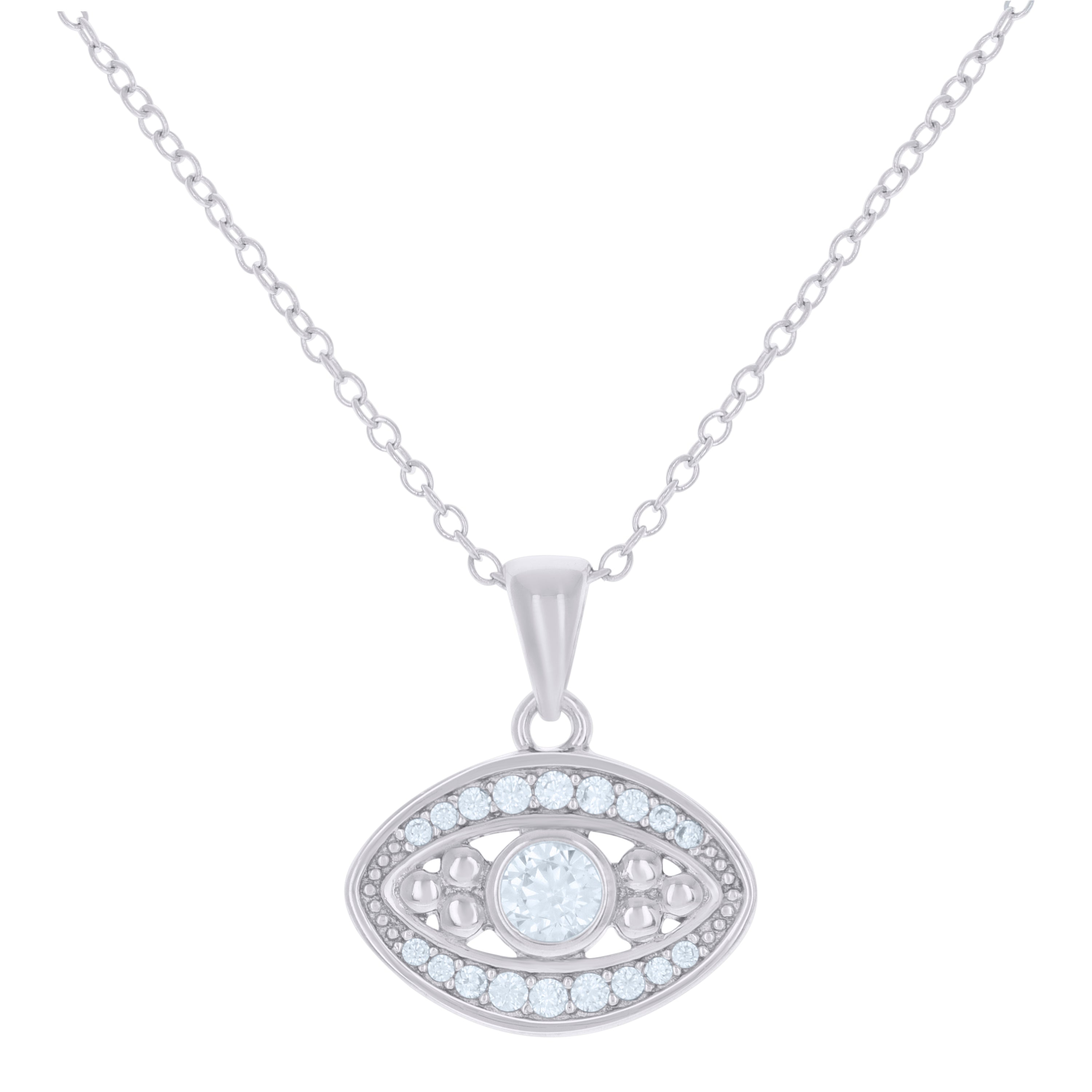 925 Sterling Silver Womens Cubic-Zirconia Evil Eye Good Luck Charm Necklace