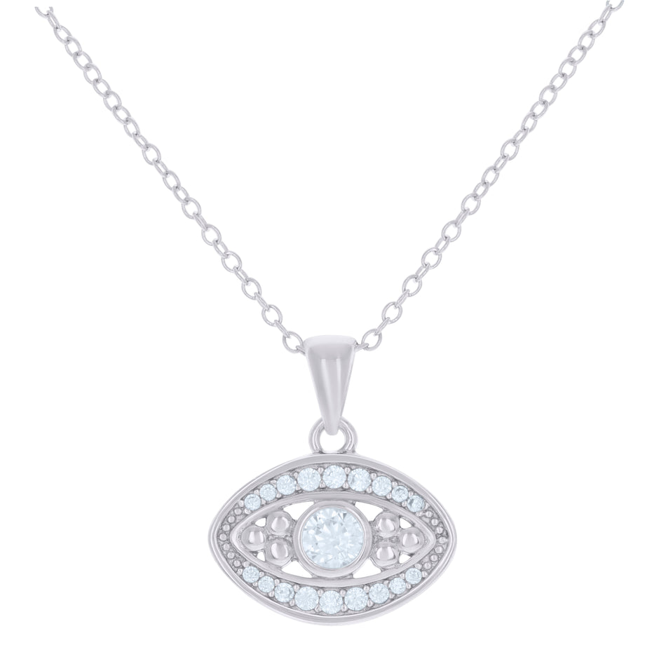 925 Sterling Silver Womens Cubic-Zirconia Evil Eye Good Luck Charm Necklace