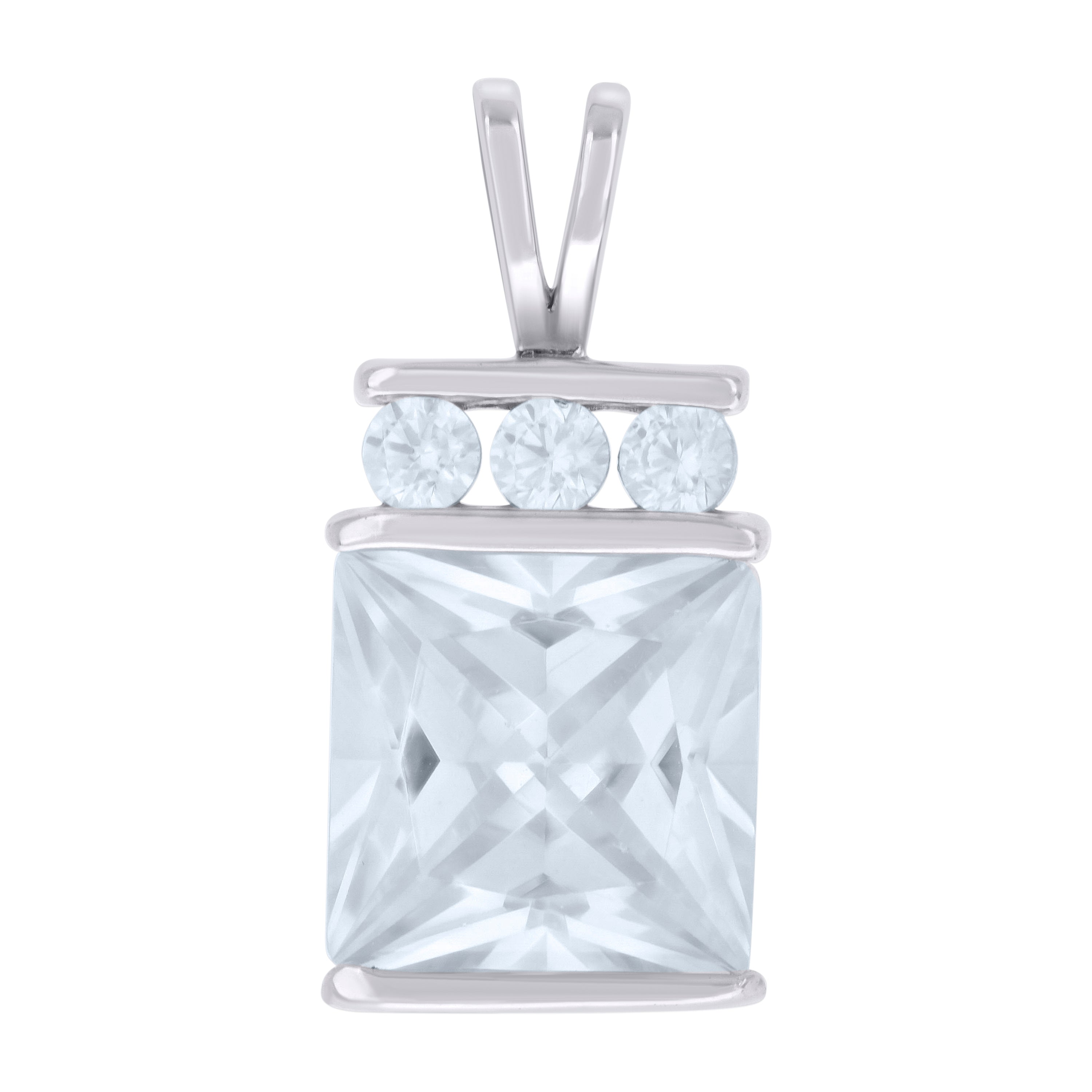 925 Sterling Silver Womens Princess-Cut Round Cubic-Zirconia Fashion Charm Pendant