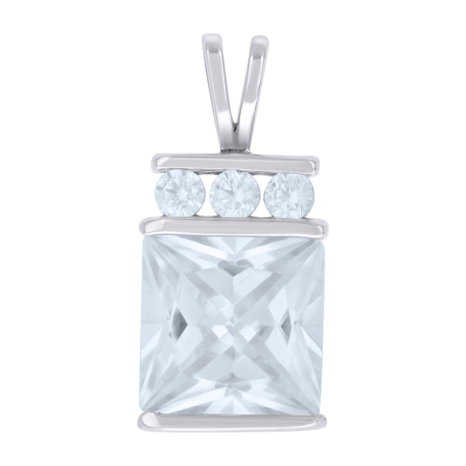 925 Sterling Silver Womens Princess-Cut Round Cubic-Zirconia Fashion Charm Pendant