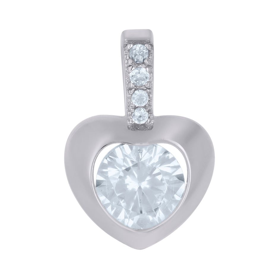925 Sterling Silver Womens Cubic-Zirconia Heart Charm Pendant