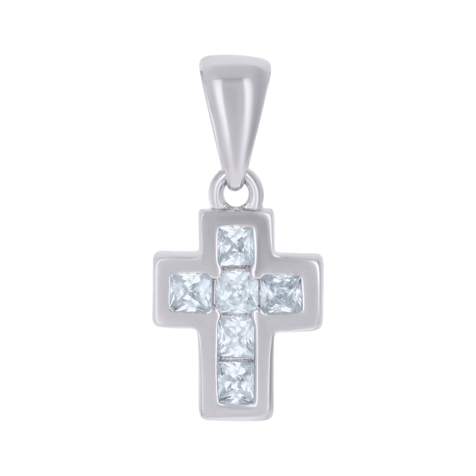 925 Sterling Silver Womens Princess-Cut Cubic-Zirconia Cross Religious Charm Pendant
